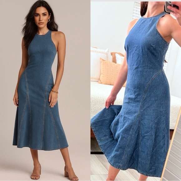 Future Collective Racerback Denim Midi A-Line Dress Medium Wash | 4 - Picture 1 of 16